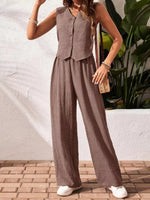 Button-Down Vest & Wide Leg Pants Set