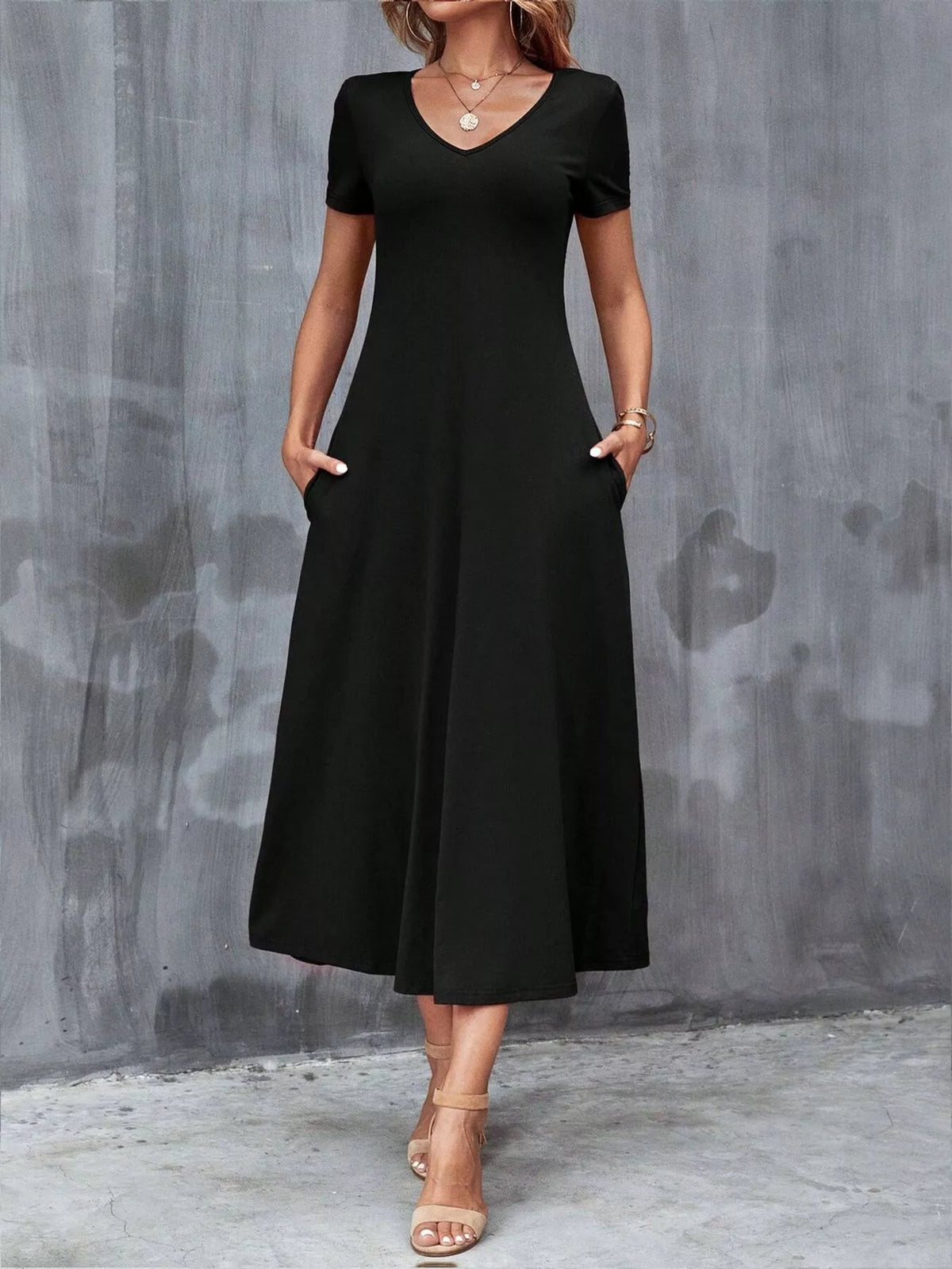 Casual V-Neck Short Sleeve Dress