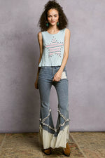 POL Round Neck Stud Point Ribbed Tank with Stripped Star Patch