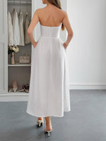 Strapless A-Line Midi Dress with Pockets - Ladyez