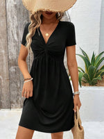 Twist Front V-Neck Short Sleeve Casual Dress - Ladyez