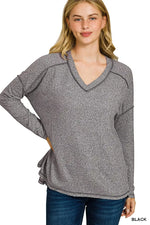 Zenana Soft Melange Hacci Exposed Seam Hi-low Tee