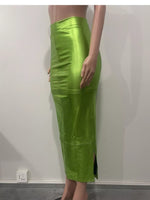 Shimmering Side Slit Bodycon Maxi Skirt