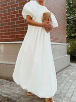 Puff Sleeve Round Neck Maxi Dress - Ladyez