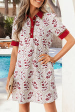 Contrast Trim Printed Short Sleeve Dress