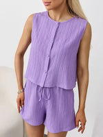 Textured Round Neck Tank and Shorts Set