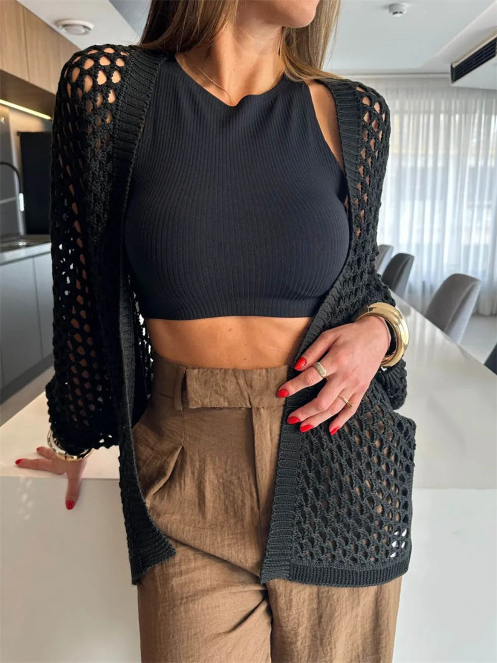 Hollow Out Open Front Cover-Up - Ladyez