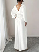 Surplice Pleated Wide Leg Jumpsuit