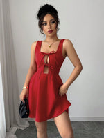 Tie Front Wide Strap Dress - Ladyez