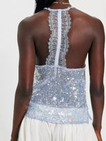 Sequin Lace Trim Halter Neck Cami