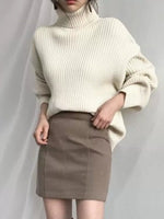 Oversized Turtleneck Ribbed Knit Sweater