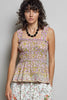 POL Smocked Printed Square Neck Peplum Tank with Ruffle Trim