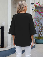 V-Neck Lace Trim Blouse - Ladyez