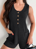 Button Detail Wide Strap Romper