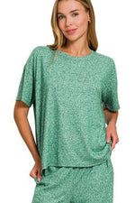 Zenana Soft Melange Short Sleeve Tee & Long Pants Set