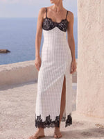 Polka Dot Lace Trim Spaghetti Strap Maxi Dress