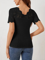 Lace Trim Eyelet Embroidered Summer T-Shirt - Ladyez