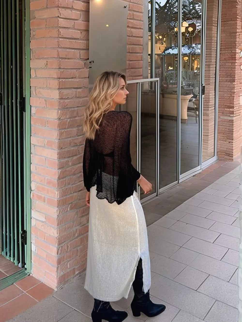 Round Neck Long Sleeve Cover-Up - Ladyez