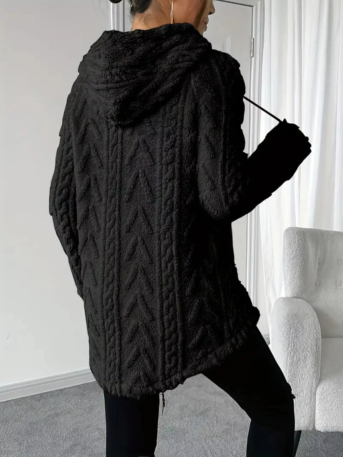 Cozy Textured Drawstring Fleece Hoodie