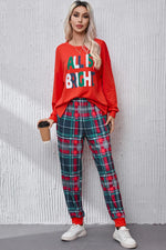 ALL IS BRIGHT Round Neck Top and Plaid Pants Lounge Set - Ladyez