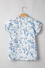 Floral Print Ruffled Short Sleeve Blouse