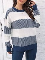 Full Size Color Block Dropped Shoulder Sweater Plus Size