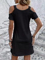 Cold Shoulder Short Sleeve Eyelet Mini Dress - Ladyez