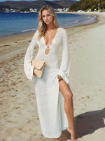Slit Plunge Flare Sleeve Cover-Up Dress - Ladyez