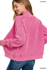 Zenana Washed Dropped Shoulder Cardigan with Side Pockets