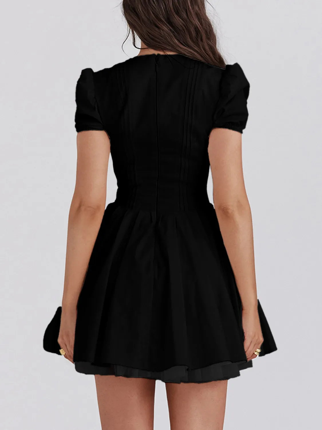V-Neck Short Sleeve Mini Dress - Ladyez