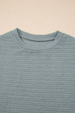 Solid Color Textured Crew Neck Top