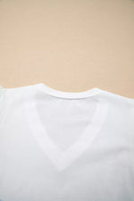 Eyelet Embroidered Flutter Sleeve Patchwork V Neck Tee