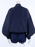 Tie Front Denim Top and Shorts Set