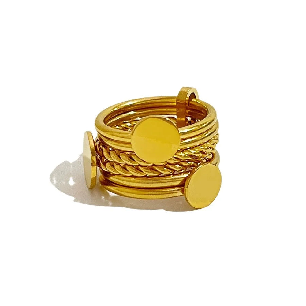 18K Gold-Plated Stainless Steel Wide Band Ring - Ladyez
