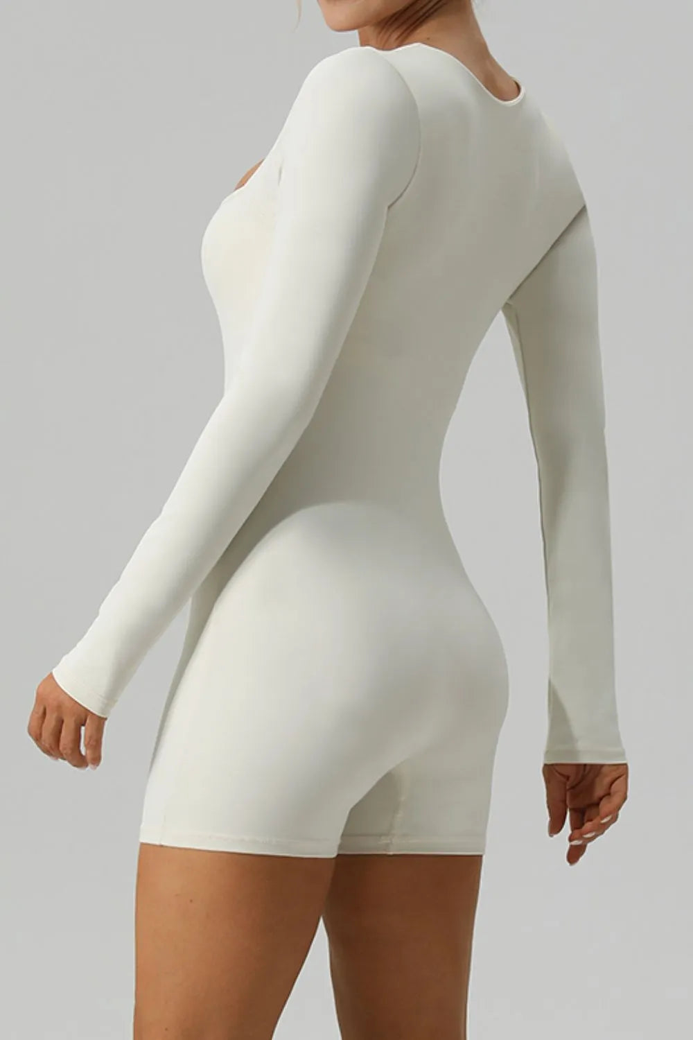 Square Neck Long Sleeve Active Romper - Ladyez