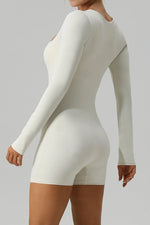Square Neck Long Sleeve Active Romper - Ladyez