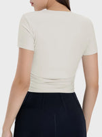Millennia Ruched Round Neck Short Sleeve Active T-Shirt - Ladyez