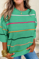 Striped Round Neck Half Sleeve Sweater