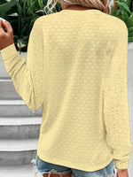 Eyelet Notched Long Sleeve T-Shirt