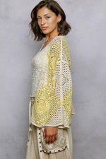 POL Open Front Crochet Cardigan with Granny Square Pattern