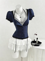 Polka Dot Lace Trim Puff Sleeve Top