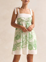 Printed Tie Shoulder Mini Dress