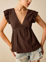 Ruffle Sleeve V-Neck Blouse