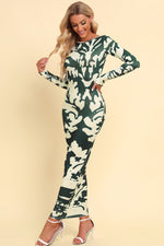Printed Backless Long Sleeve Maxi Dress - Ladyez