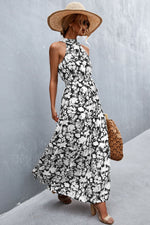 Printed Sleeveless Tie Waist Maxi Dress - Ladyez