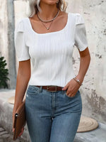 Textured Short Puff Sleeve Top
