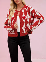 Heart Pattern Button-Up Cardigan