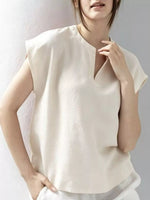Notched Cap Sleeve Blouse