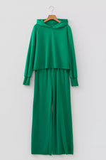 Solid Color Hooded Long Sleeve Elastic Waist Pocket Pants Set