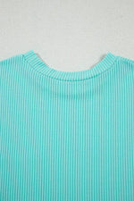Corded Knit Color Block Pocketed Crew Neck T Shirt